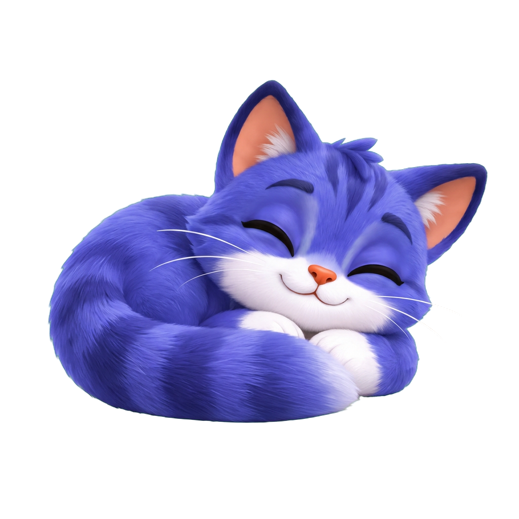 The Purrge cat curled up and resting