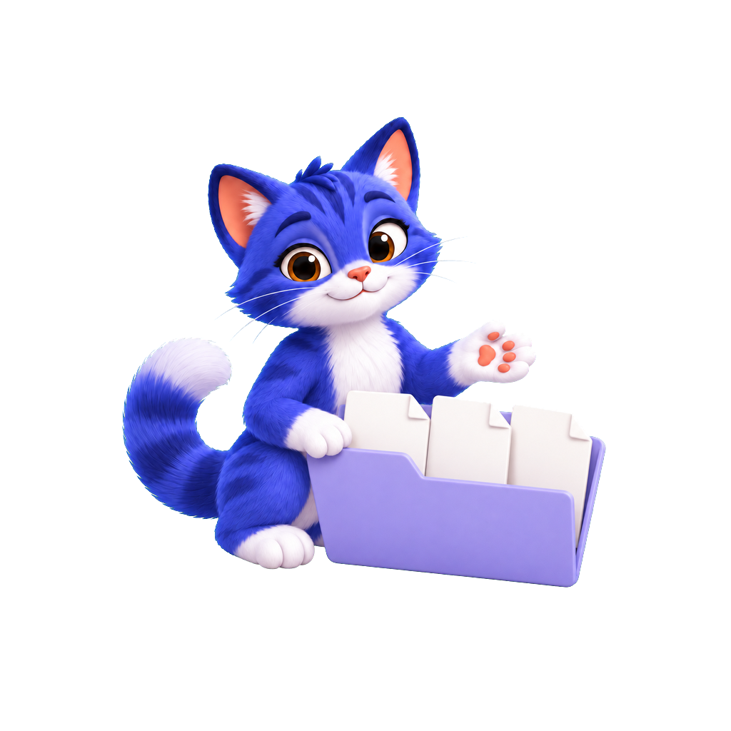 The Purrge cat presenting a folder for you to review