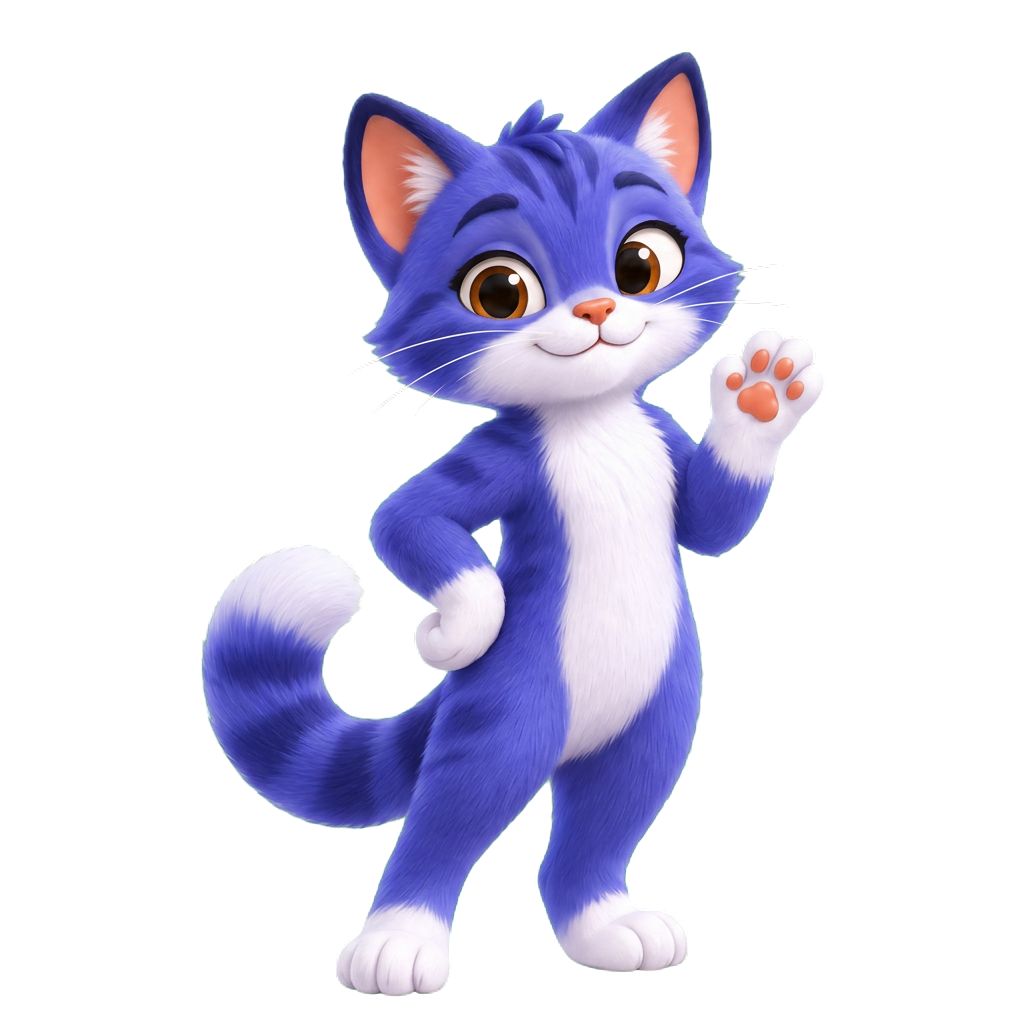 Purrge’s violet cat waving hello